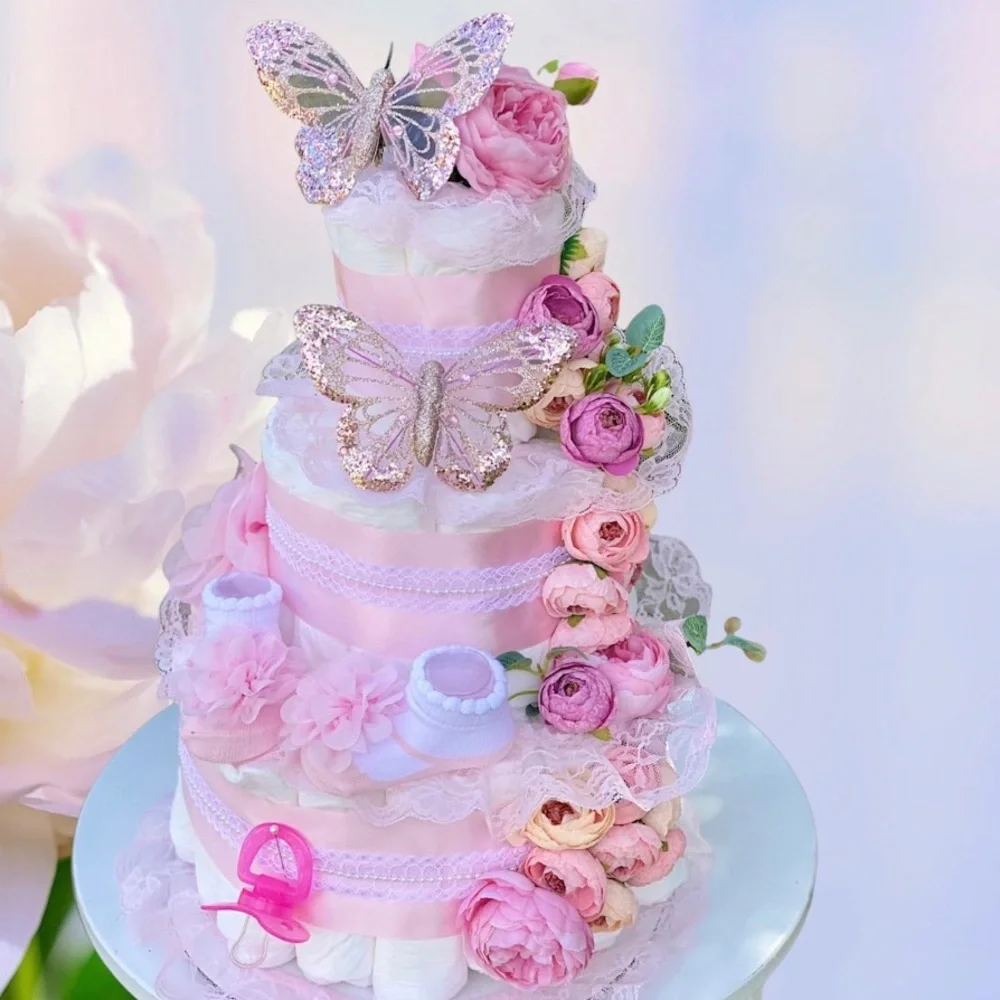Flowers Diaper Cake, Peonies Diaper Cake